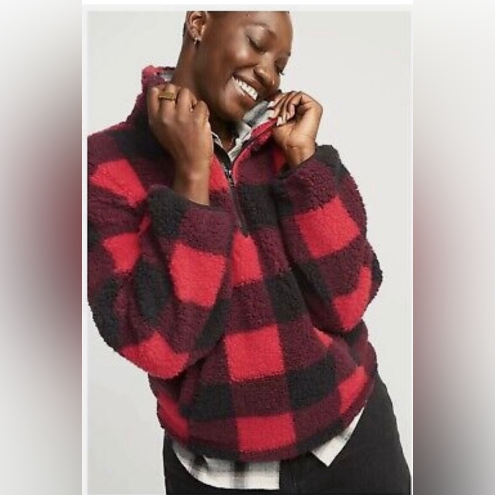 Old Navy Buffalo Plaid Sherpa 1/4 zip
